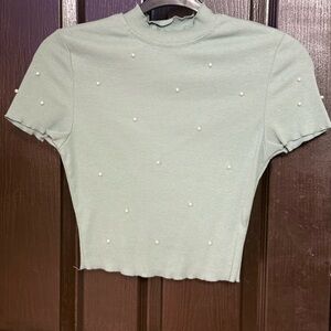 SHEIN Light Green Pearl Studded Crop Top